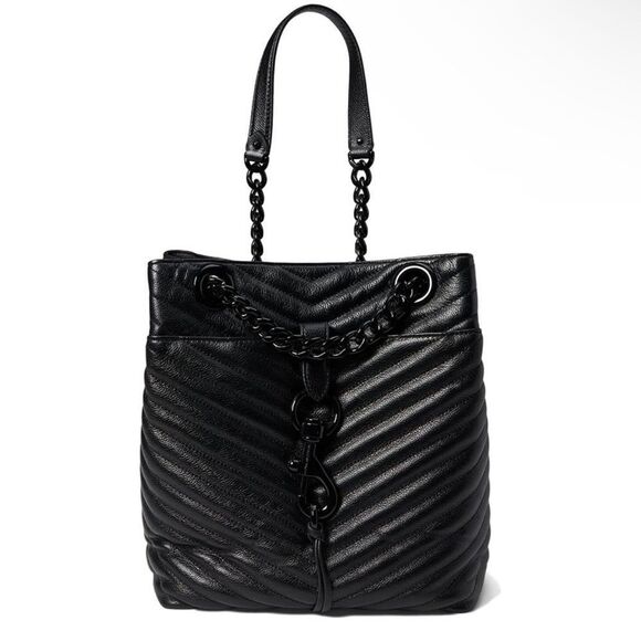 REBECCA MINKOFFEdie Black Chevron Bucket Bag Purse Two Way